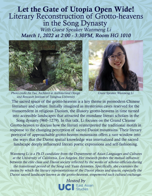 Literary Reconstruction of Grotto-heavens in the Song Dynasty With Guest Speaker Wangmeng Li