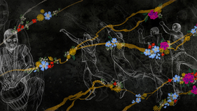 Worldmaking through Embodiment, figures dance and move against a dark background