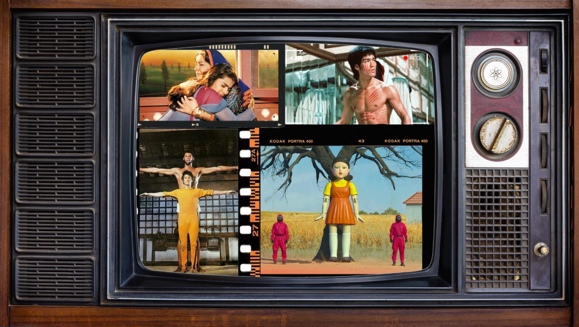 Retro TV with collage of film stills inside