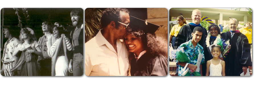 Three images of Professor Bambi Haggins as a student