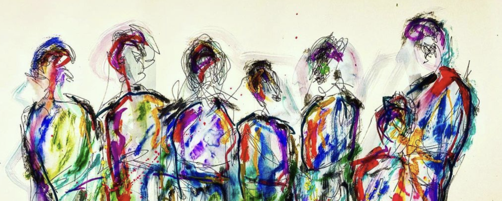 Multi-colored sketch of a group of people