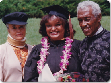 Professor Bambi Haggins with her mother and father