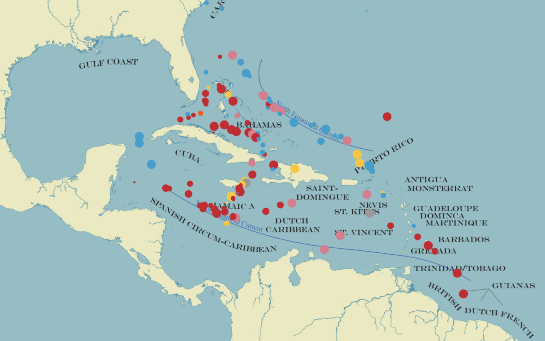 Timelapse map of Caribbean slave traffic