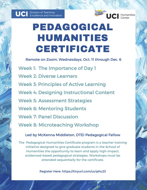a flyer describing the schedule of the pedagogical humanities certificate