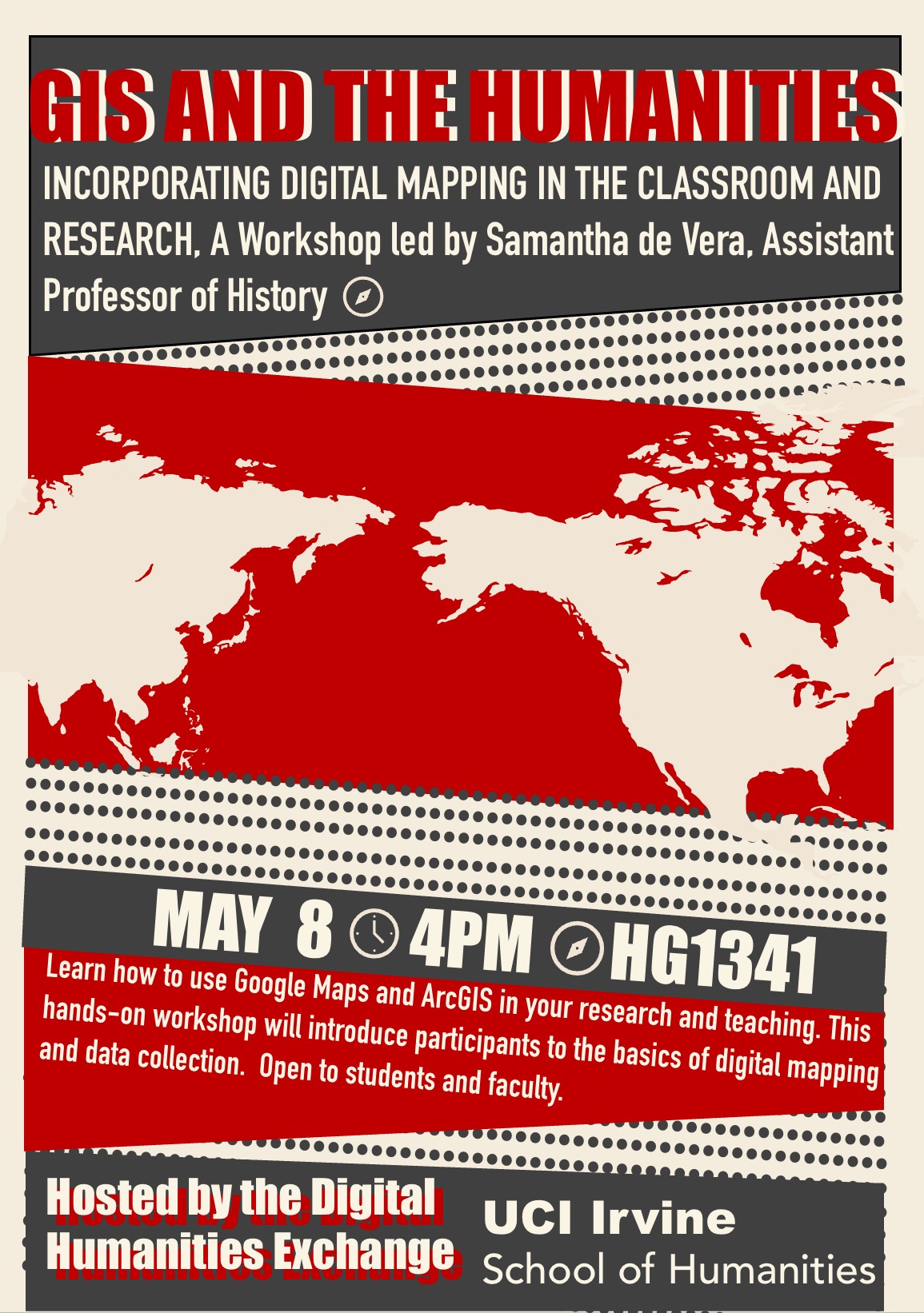 flyer with world map; GIS and the humanities text