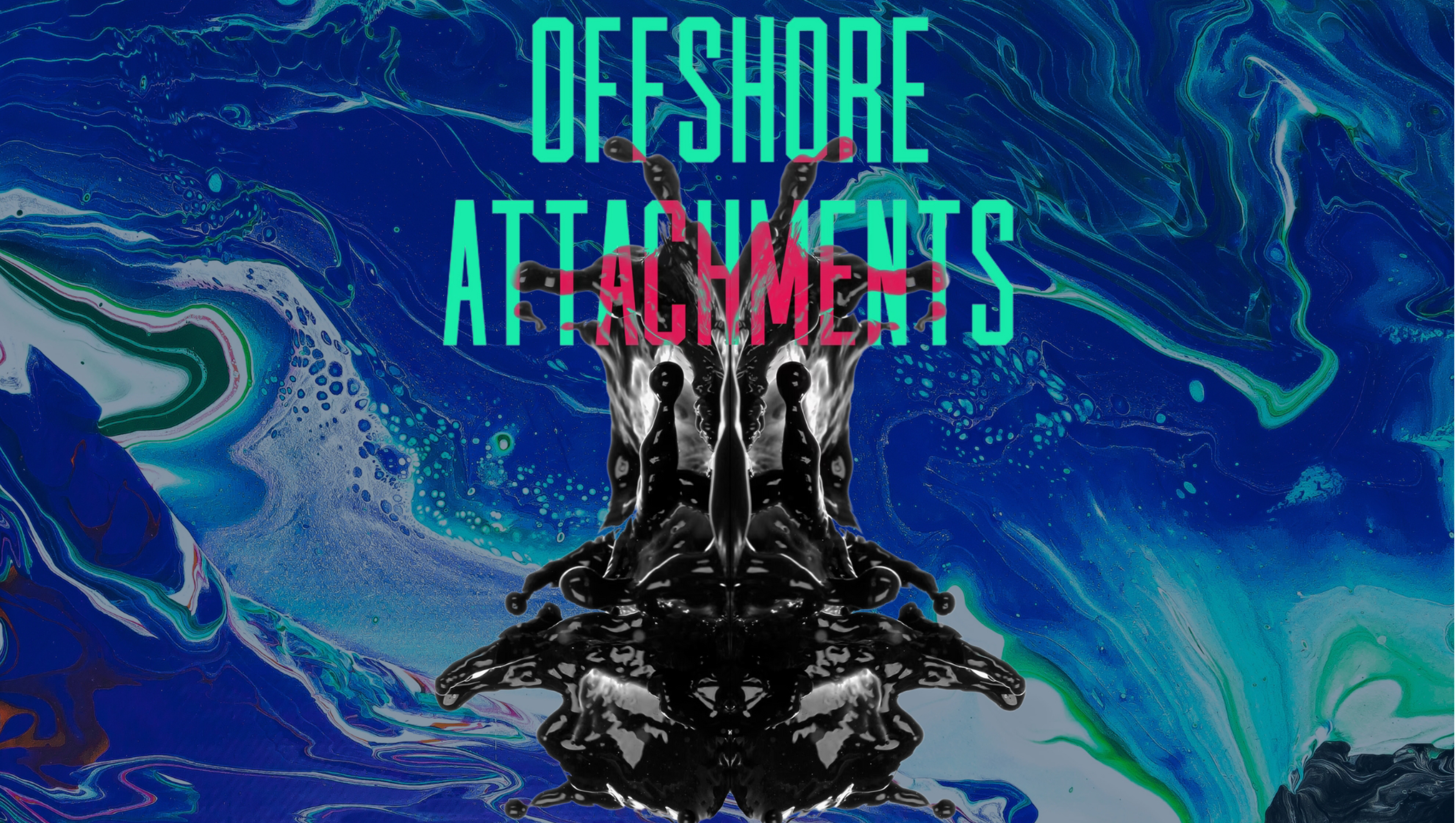 An edited image of  Chelsea Schields book "Offshore Attachments: Oil and Intimacy in the Caribbean" with an image of an oil spill as the background.