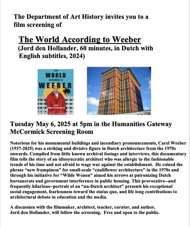 The World According to Weeber Film Screening on 5/6 at 5pm in McCormick Screening Room