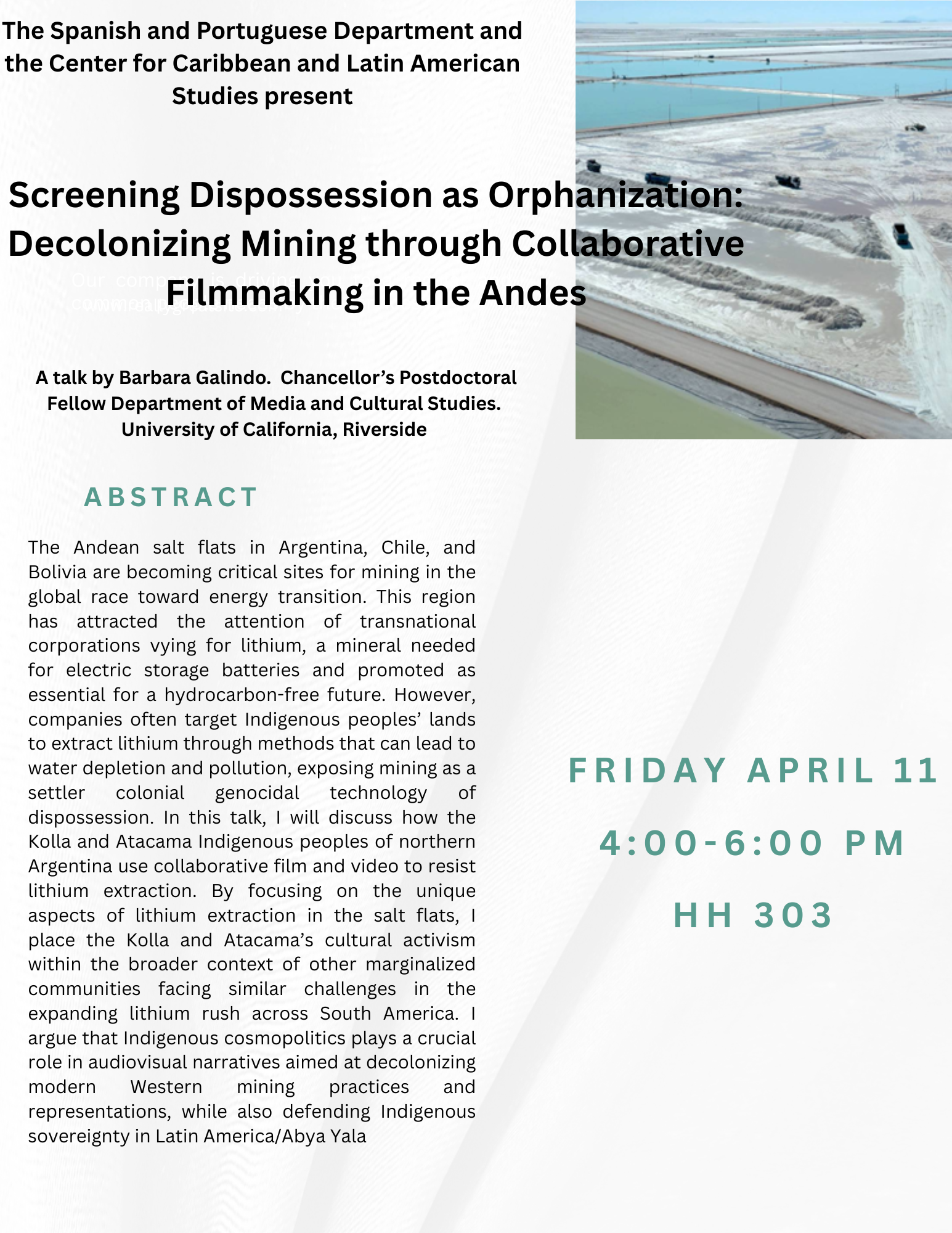 Talk on April 11 from 4pm to 6pm in HH 303