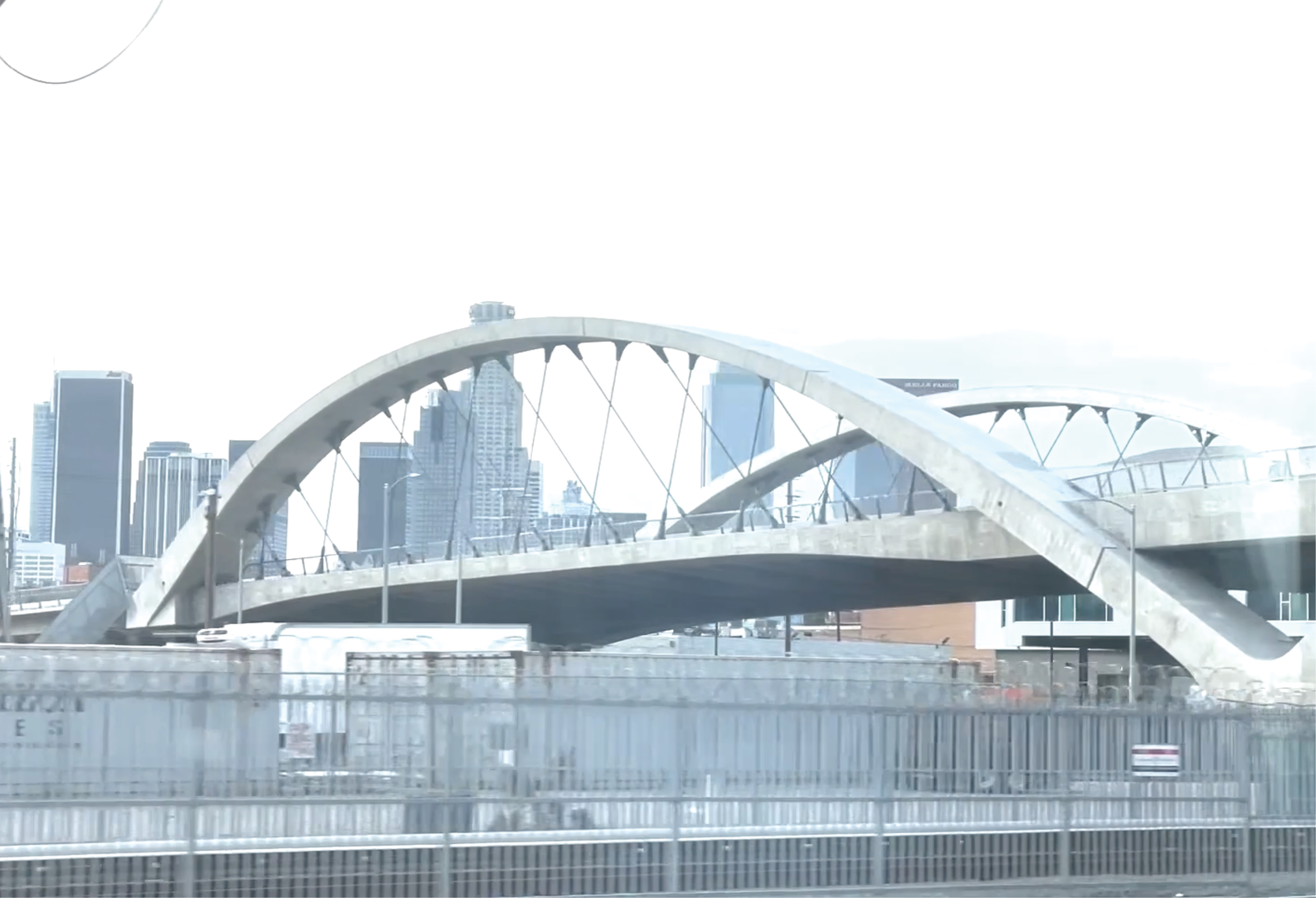 A still from the film Desde Mi Tren: An industrial bridge in the heart of downtown LA.