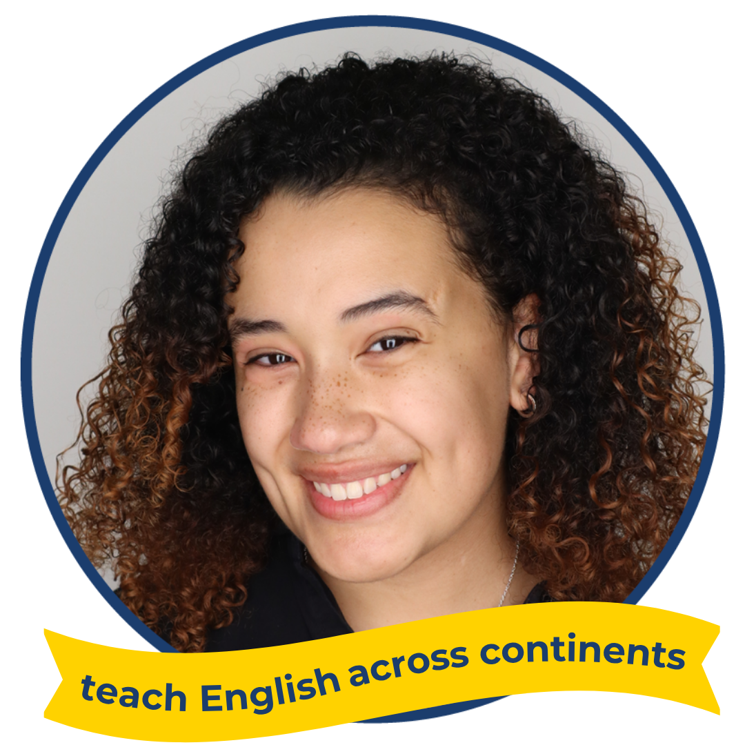 A photo of Jordan Magee smiling, with text reading: Most likely to teach English across continents