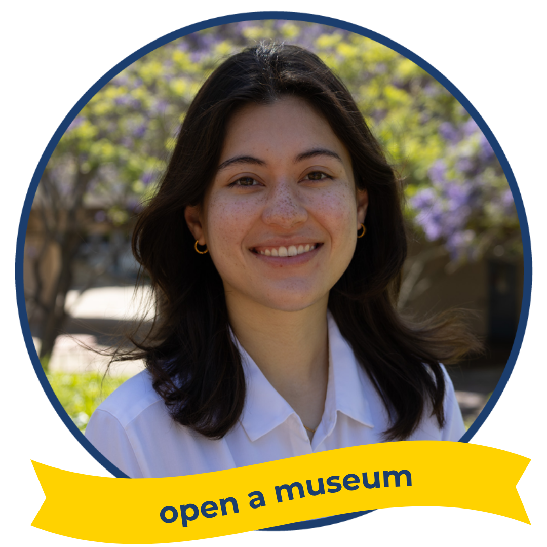 A photo of Myra McCants smiling, with text reading: open a museum