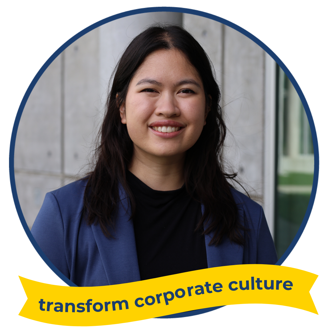A photo of Jennellee Samkhem smiling, with text:  transform corporate culture