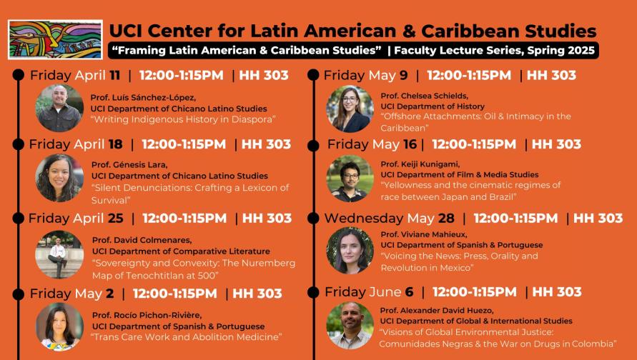 Flyer for Latin American and Caribbean Studies Spring 2025 faculty lecture series
