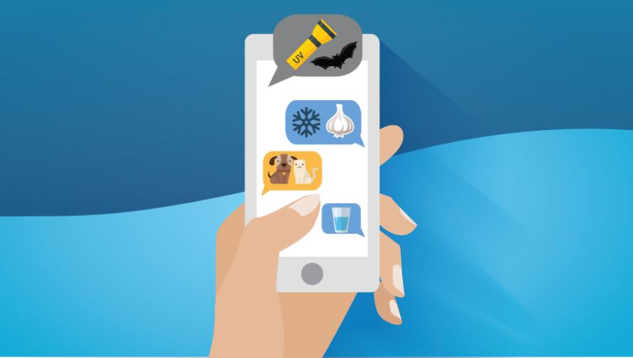 A phone shows texts with icons of myths