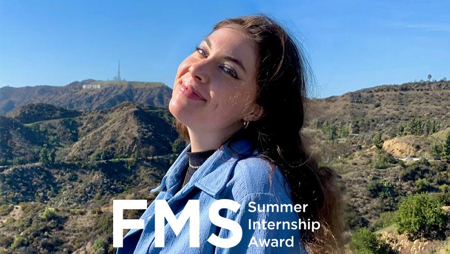 Gina Johnson smiling, with logo reading "FMS Summer Internship Award".