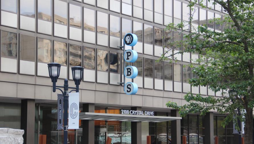 A color photograph of the former PBSOld headquarters in Arlington, VA. 