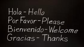 Bilingual spanish and english text for hello and welcome