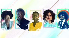 A collage of Bridget Cooks, Frank Wilderson, Tiffany Willoughby-Herard, Sandra Harvey and John Murillo