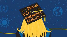 Drawing of the back of a graduating student's head with her graduating cap on