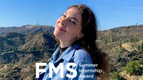 Gina Johnson smiling, with logo reading "FMS Summer Internship Award". 