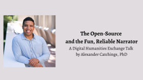 image of smiling African American man in blue button down; text "The Open-Source and the Fun, Reliable Narrator"