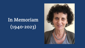 Headshot of Vivian Folkenflik with in memoriam text