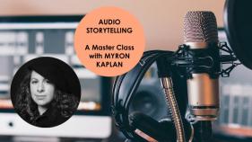 Image of Myron Kaplan with microphone in the background