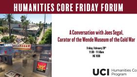 On the left is an image of the Wende Museum (grey building with palm trees around it) and the interior of the museum. On the right is the event details written in red text on a white background. 