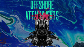 An edited image of Chelsea Schields book "Offshore Attachments: Oil and Intimacy in the Caribbean" with the background being an image of an oil spill. 