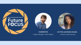 Future in Focus, with a photo of Professor Desha Dauchan and Daniel Plagens