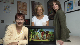 “Sankofa” was created by (from left) UCI history professor Patricia Seed; computer science professor Magda El Zarki, head of UCI’s Institute for Virtual Environments & Computer Games; and Jessica Kernan, a computer game designer and institute staff member. Steve Zylius / UCI