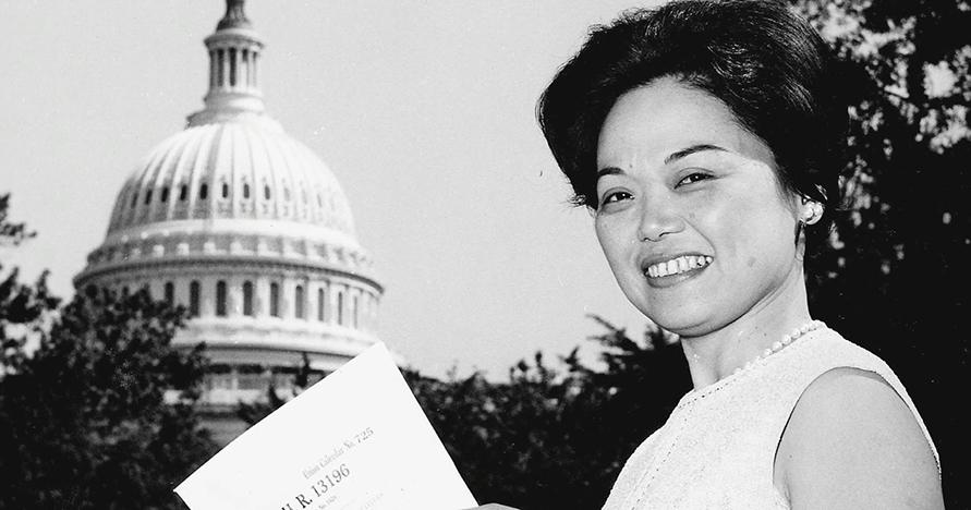 Congresswoman Patsy Mink in front of Congress Building