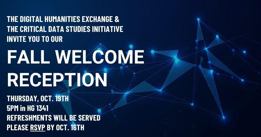 white text on constellated background: Fall welcome reception
