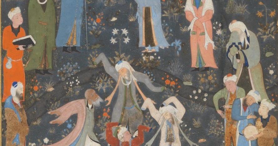 "Dancing Dervishes", Folio from a Divan of Hafiz (attributed to Bihzad, ca. 1480 CE), MET Museum, New York City.