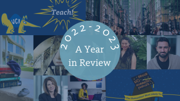 A collage of the 2022-2023 past articles. Text in the middle reads "2022-2023 A Year in Review".