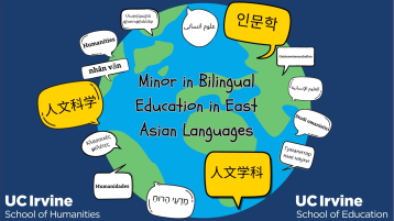 An edited photo of Earth with speech bubbles of different languages. 