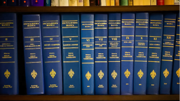 Encyclopædia Iranica books all lined up on a book shelf