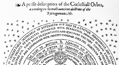Engraving of the heavenly spheres by Thomas Digges, 1576