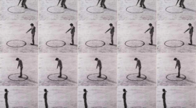 Four pictures of a circle on the ground with man