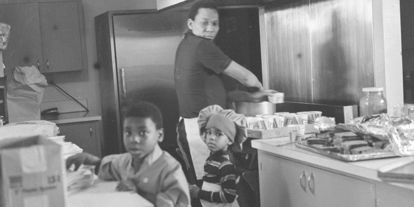 Students and staff preparing lunch