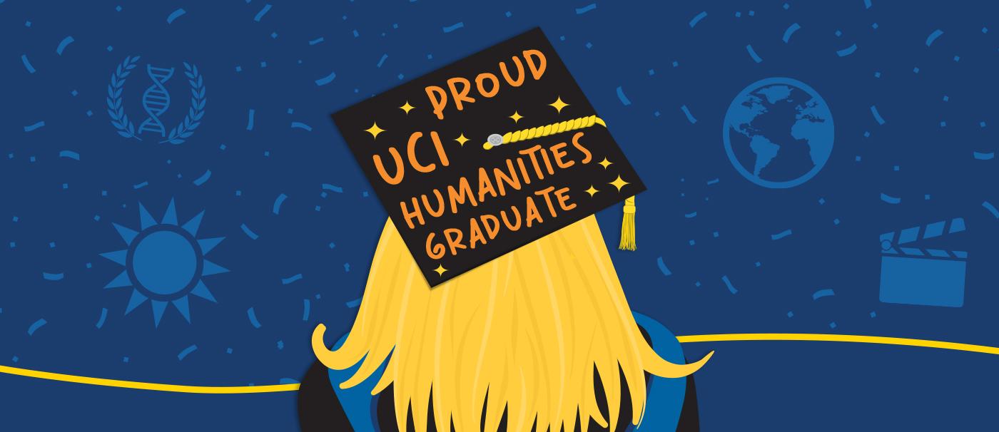 Drawing of the back of a graduating student's head with their graduation cap on
