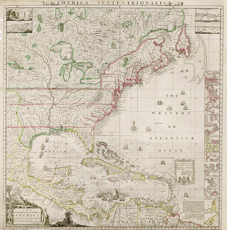 1733 map of North America and Caribbean