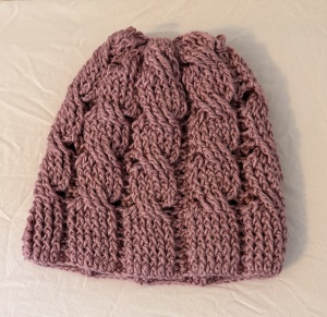 Pink crocheted beanie for Knots of Love