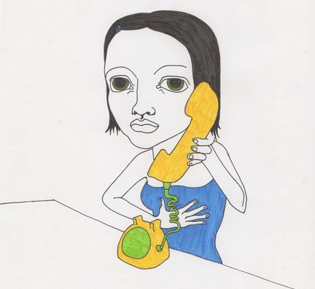 Drawing of a girl on the phone