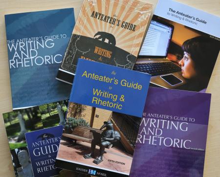 A photo of different Anteater Guide books that are used in Composition classes.