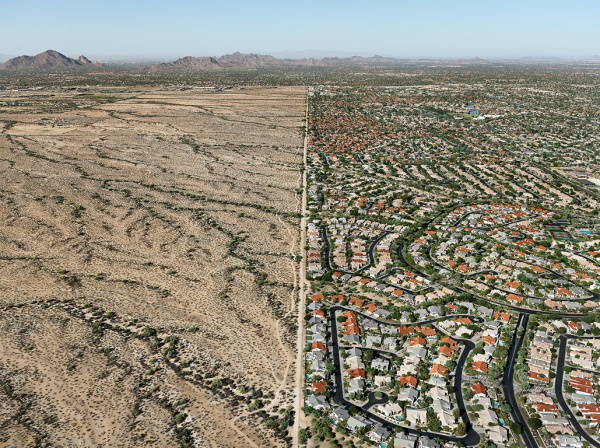 Uninhabited land next to developed land