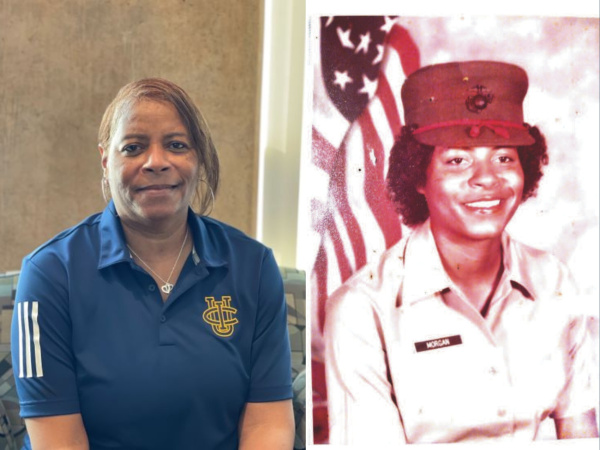 AJ Lipscomb left present, right serving in military.