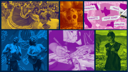 Six colorful images in a grid layed out in different shapes and sizes.
