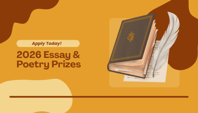 orange background with black book and quill