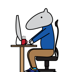 an anteater working in front of a computer